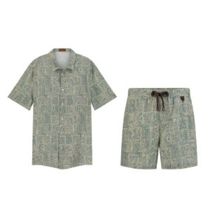 Linen Shirt & Shorts Set – Blue Floral Print