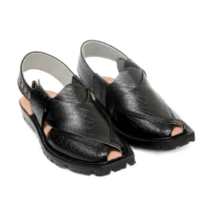 Printed Black Norozi Chappal With China Cut Shape – 09207