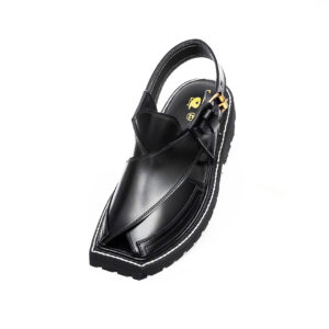 Black Peshawari Chappal with Vibram Sole – 09282