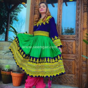 Admiral Blue Zardozi Afghan Dress