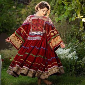 Crimson Floral Afghan Dress