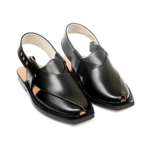 Black Leather Norozi Chappal With Leather Sole – 09255