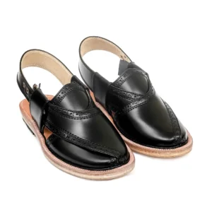 Black Brock Leather Quetta Norozi Chappal with Round Shape – 09221