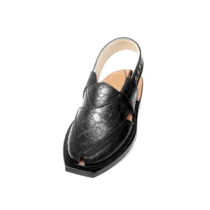 Black Printed Leather Quetta Norozi Chappal – 09260