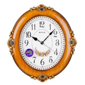 Z.A Wall Clock, White Background With Fancy Brown Border And Oval Shape, AMB-7903 | kingsmart
