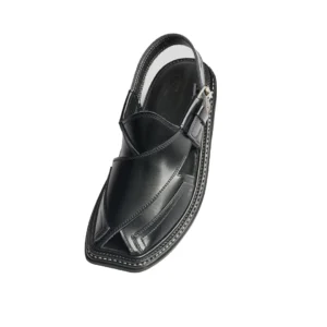 Black Peshawari Chappal With Triple Gear – 092115