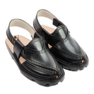 Handmade Black Brock Quetta Norozi Leather Chappal – 092236