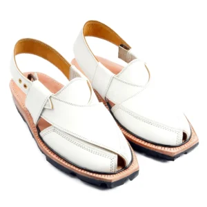Handmade White Quetta Norozi Leather Chappal – 09230