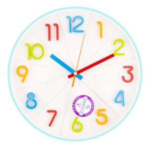 Champion Wall Clock design , Turqouise Round Case & White Background With Colorful Digits, CCB-768